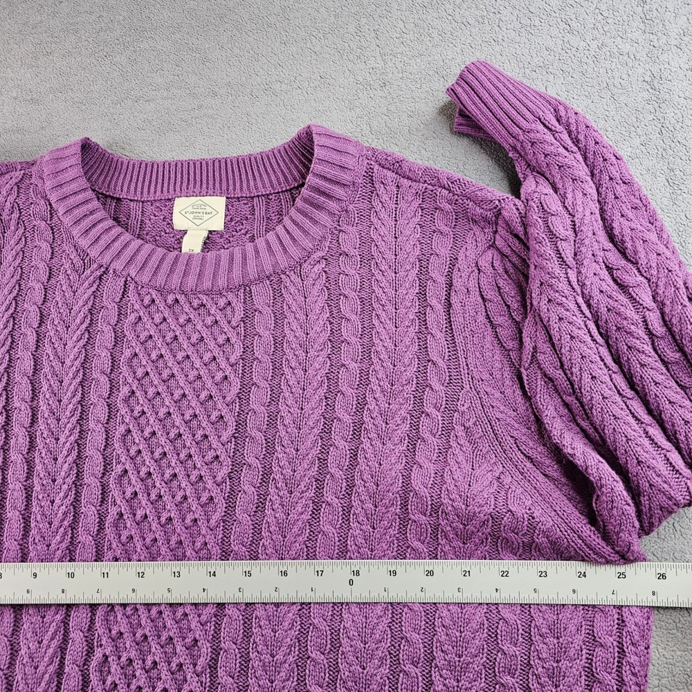 St. John's Bay Sweater Women 3X Purple Cable Knit Long Sleeve Crew Neck Pullover - Picture 4 of 9